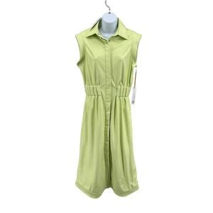 House of Harlow 1960 Shirt Dress Vegan Leather WMNS S Lime Green Utility Midi